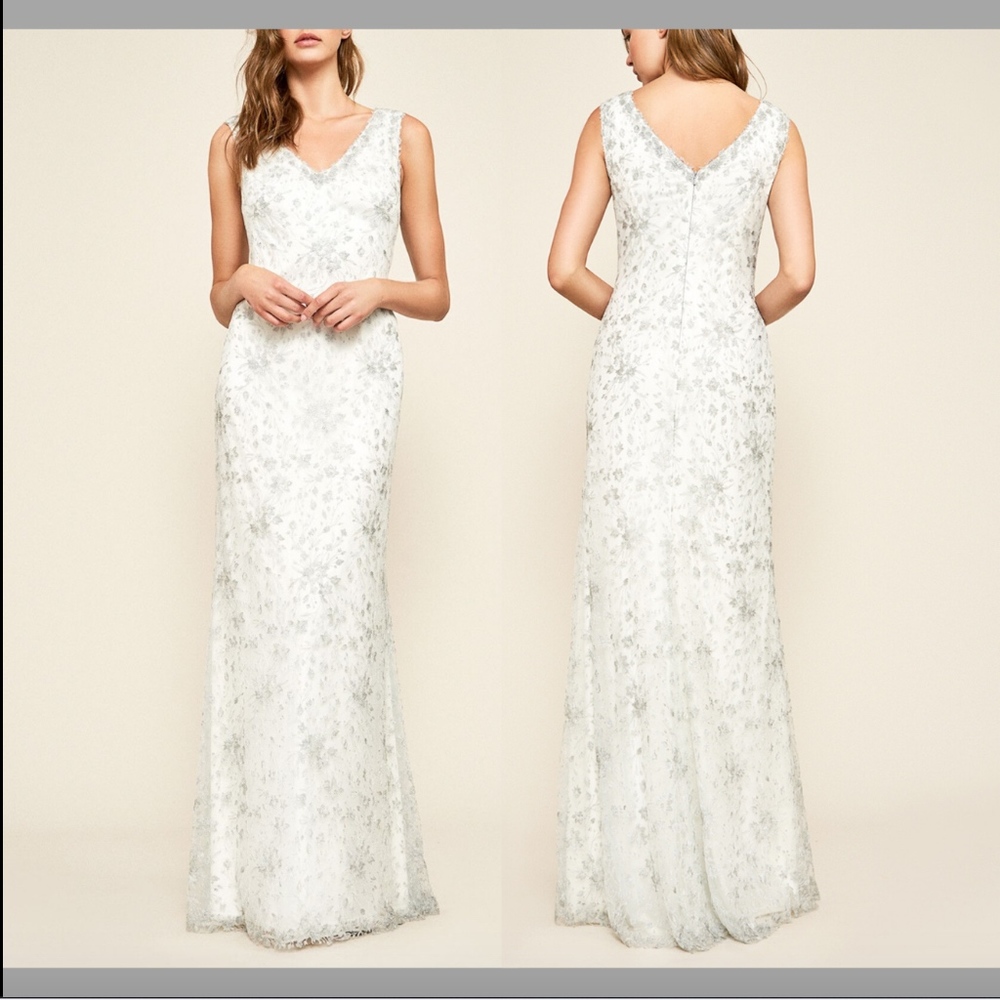 NEW‎ Tadashi Shoji Chiron Metallic Embroidered Gown